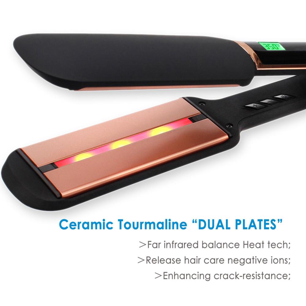 Infrared Hair Flat Iron Professional Ceramic Tourmaline 2 inch Wide Hair Straightener with LCD Display Adjustable Temperature