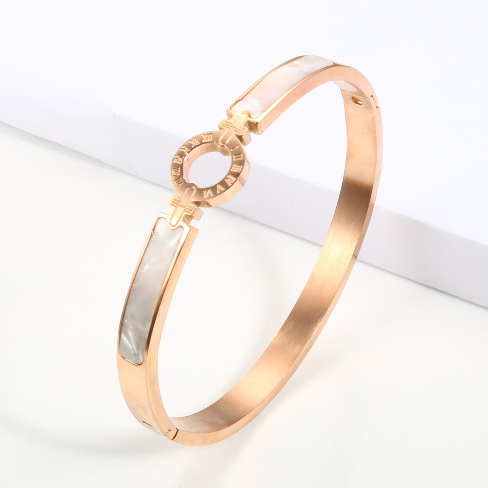 New Fashion White Shell Roman Numeral Bangles & Bracelets Gold Plating Women Bangle For Fashion Bracelet Jewelry