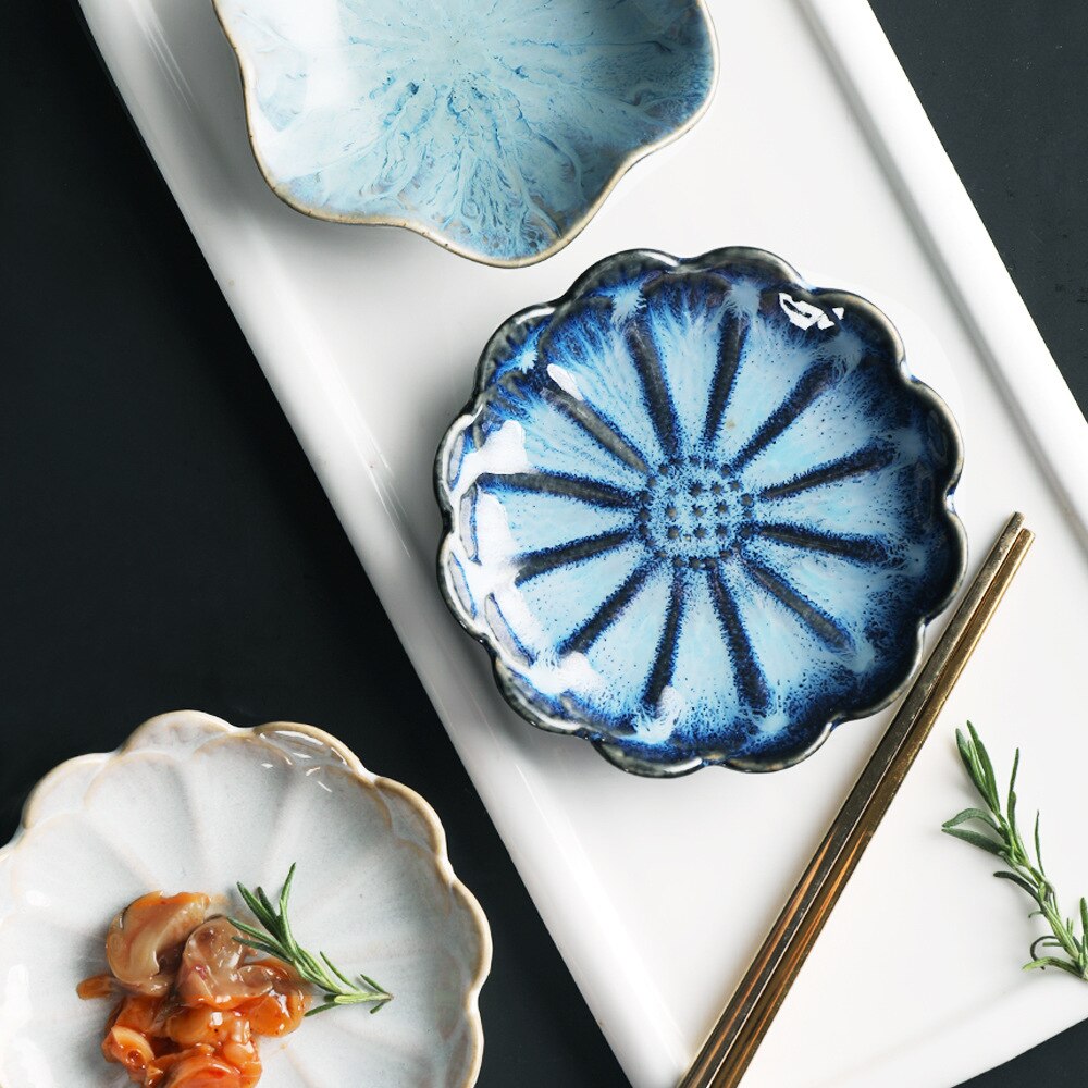 11CM Lotus Ceramic Plate Porcelain Kiln Glazed Flower Shape Sauce Dish Japan Style Pickle Dip Serving Dishes