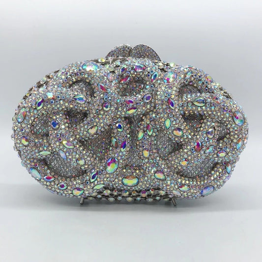 XIYUAN AB Silver Rhinestone Crystal Clutch Luxury Women's Evening Wedding Party Clutches Female Handbags Small Phone Case Bags