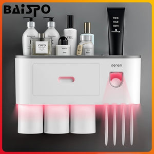 BAISPO Magnetic Adsorption Toothbrush Holder Inverted Cup Automatic Toothpaste Squeezer Dispenser Home Bathroom Accessories Sets