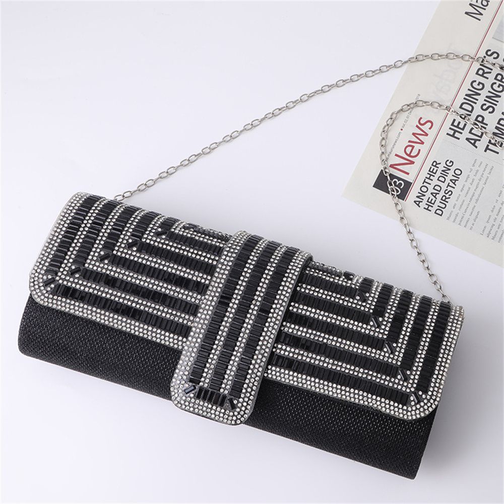 Women Evening Clutch Bag Diamond Sequin Wedding Clutch Purse Handbag Party Banquet Black Gold Silver Two Chain Shoulder Bag