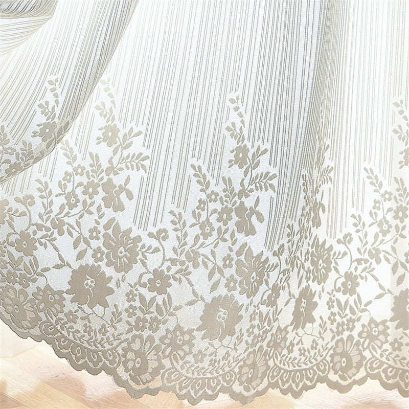 European White lace tulle Curtains sheer for living room bedroom window luxury floral curtain drapes