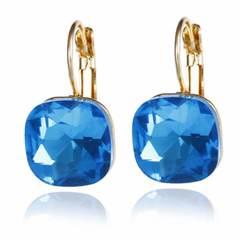 Fashion 6 Colors Blue Rhinestone Fashion Crystal Women's Earrings White Square Dangle Earrings For Women Trendy Jewelry