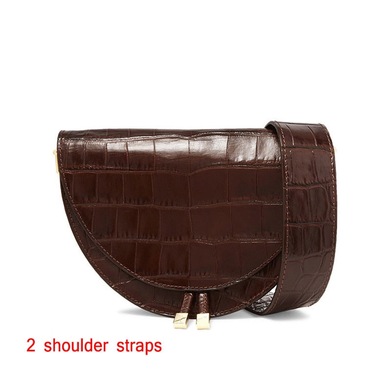 NIGEDU Women Crossbody Bag Fashion Crocodile Semicircle Saddle Bags PU Leather Shoulder Bags for female Handbags designer bolsas