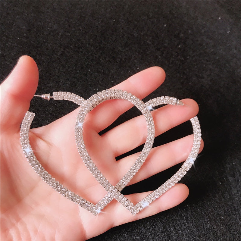 FYUAN Fashion Big Heart Crystal Hoop Earrings for Women Bijoux Geometric Rhinestones Earrings Statement Jewelry Gifts