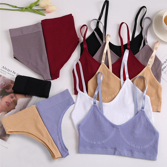 Women Bra Set Panties Sexy Push Up Bralette Female Fitness Seamless Underwear Sports Lingerie Brassiere Set Tank Crop Tops S-XL