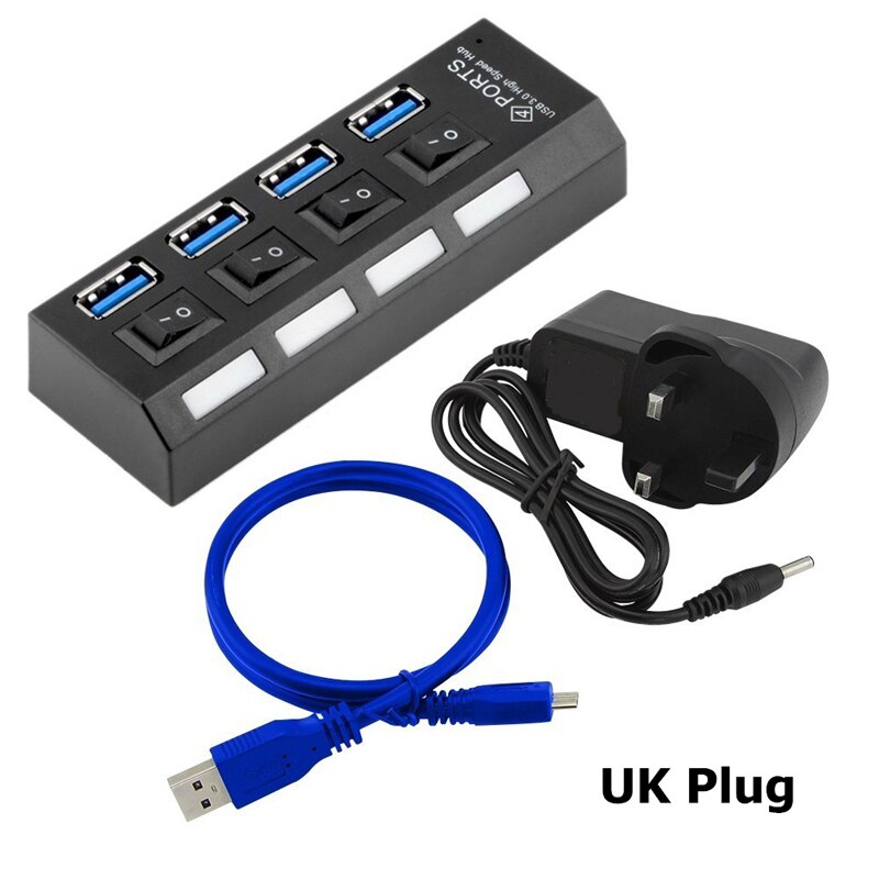 USB HUB 3.0 4 7 Port Usb Multi Splitter With Power Switch Supply Adapter For Macbook Pc Computer Laptops Notebook Accessories