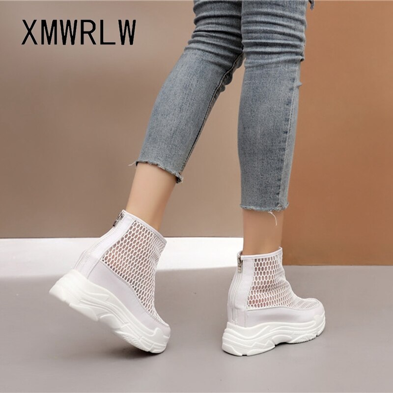 XMWRLW Women's Summer Boots Breathable Mesh High Heels Shoes For Women 2020 Summer Rubber Sole Women Ankle Boot Wedge Shoes