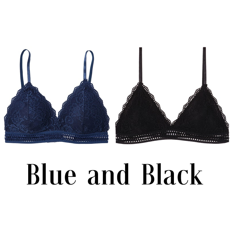 1/2PCS Women Bralette French Style Lace Bra Girls Triangle Cup Lingerie Deep V Wireless Underwear Soft Thin Seamless Bra