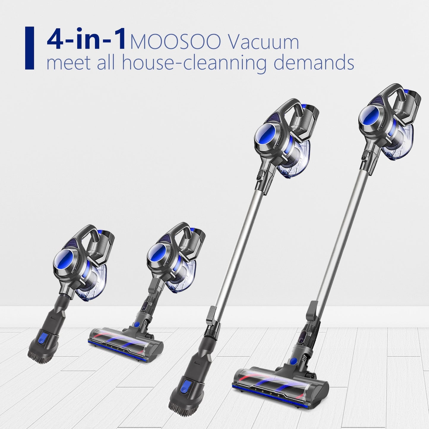 MOOSOO X6 Cordless Stick Vacuum Cleaner 12KPa Suction 120W 2200mAh 1.3L 4 in 1 Handheld Cleaner for Hard Floor Carpet Pet Hair