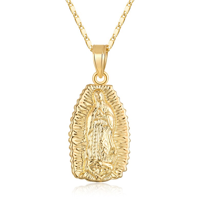 CWEEL Virgin Mary Necklace Gold Color Bijoux Imitation Crystal Statement Necklace Women Fashion Pendant Catholic Jewelry