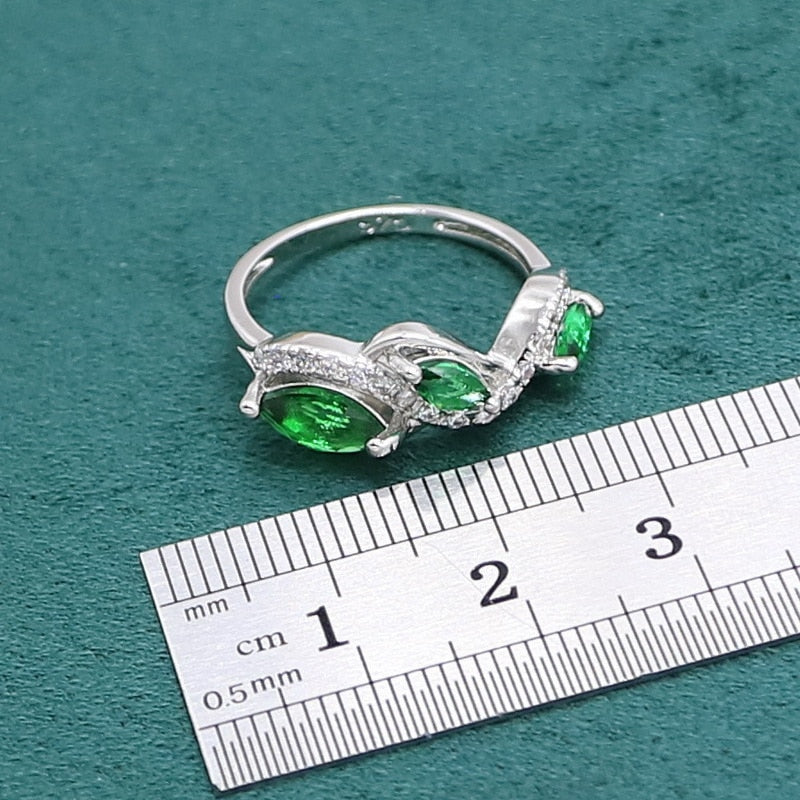 Marquise Green Emerald 925 Sterling Silver Jewelry set for Women Bracelet Earrings Necklace pendant Ring