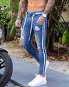 Men's Painted Skinny Slim Fit Straight Ripped Distressed Pleated Knee Patch Denim Pants Stretch Jeans