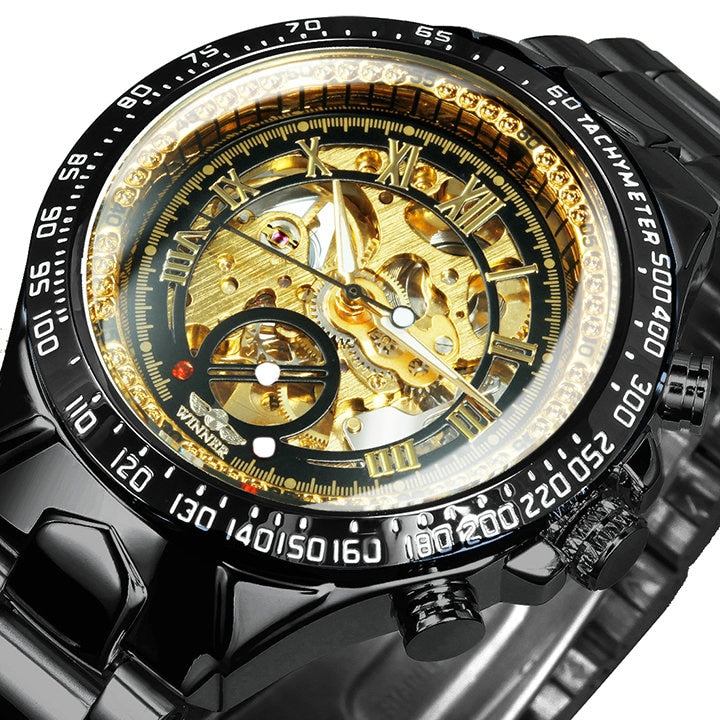 Winner Gold Skeleton Watch For Men Automatic Watches Mens 2020 Top Brand Luxury Sport Mechanical Clock Stainless Steel Relogio