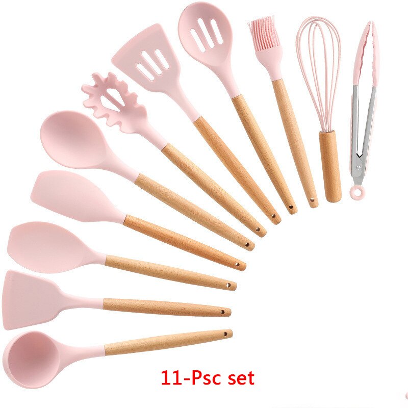 Silicone Cooking Utensils 11/12/13Pcs Kitchen Utensil Set Non-stick Spatula Wooden Handle with Storage Box Kitchen Appliances