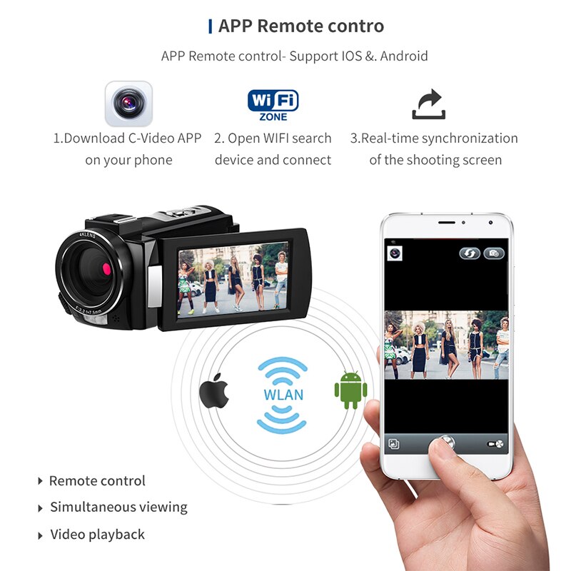 Camcorders Video Camera 4K Professional for Blogger, Ordro AE8 IR Night Vision WiFi Filmadora Full HD Digital Cameras YouTuber