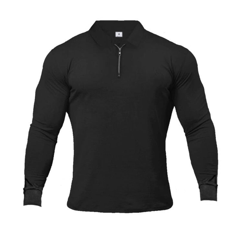 Brand Polo-Shirts Long Sleeve Male Cotton Solid Fitness Mens Slim Fit Fashion Autumn Breathable Polo Shirt plus size