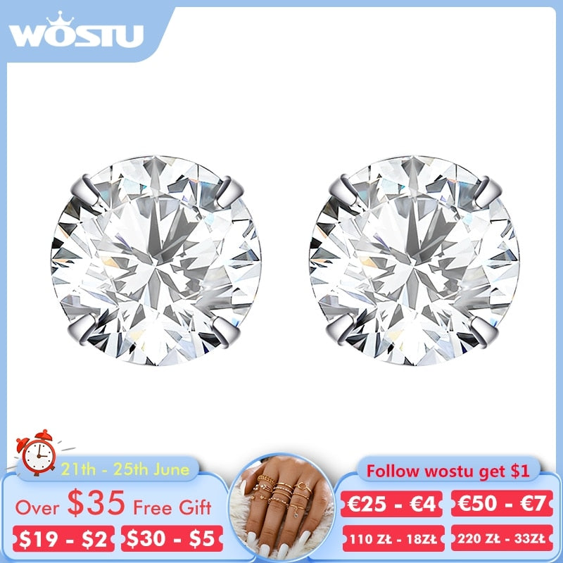 WOSTU 925 Sterling Silver Dazzling CZ Zircon Stud Earrings For Women Girlfriend Daily Jewelry Gift CTE166