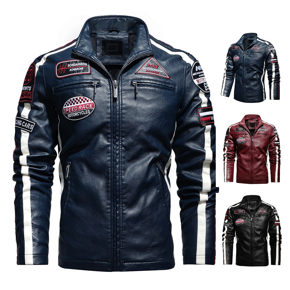 Aliksada Men Autumn Winter New Fashion Motor Biker Leather Jackets Coat Men Vintage Style Patchwork PU Faux Leather Jackets Men