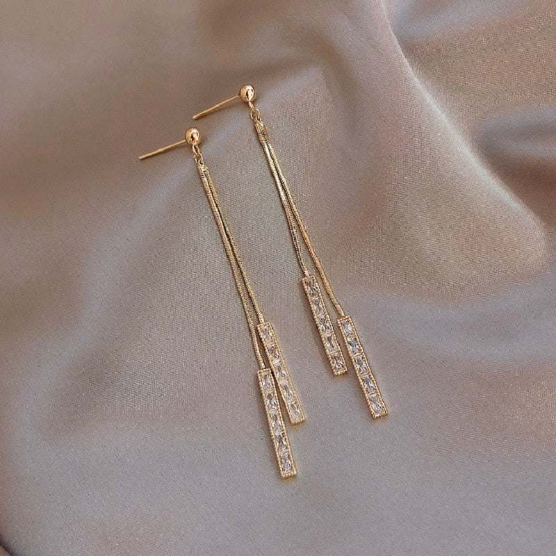 2020 New Long Crystal Tassel Gold Color Dangle Earrings for Women Wedding Drop Earing Fashion Jewelry Gifts