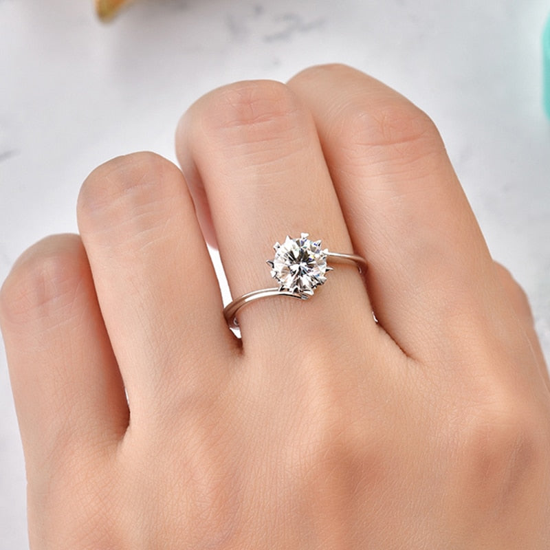 925 Sterling Silver Moissanite Ring 1ct IJ color Lab Diamond jewelry Snowflake style Anniversary Ring