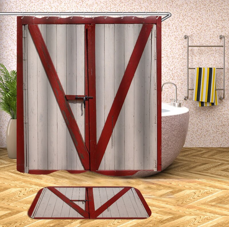 wooden 3D Shower Curtains Waterproof fabric shower curtains with hooks bathroom curtain funny bath curtain or mat