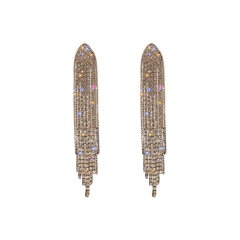 New Classic Crystal Earrings Ladies Exaggerated Long Earrings Tassels Rhinestone Earrings Fashion Ladies Korean Earrings Jewelry