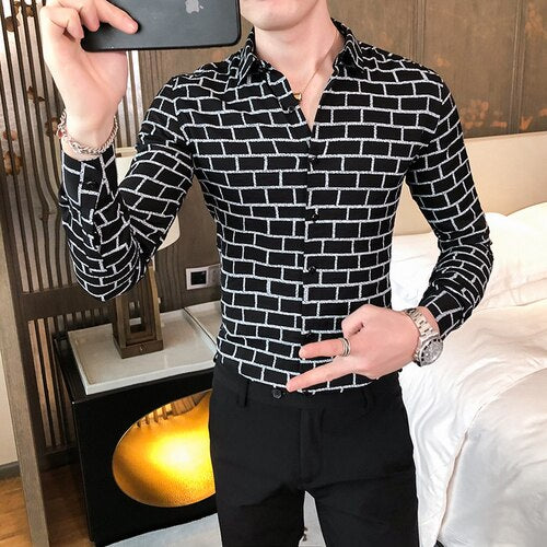 British Style Men Business Casual Shirts 2020 Camisa Masculina Long Sleeve Slim Fit Plaid Shirt Streetwear Social Party Blouse