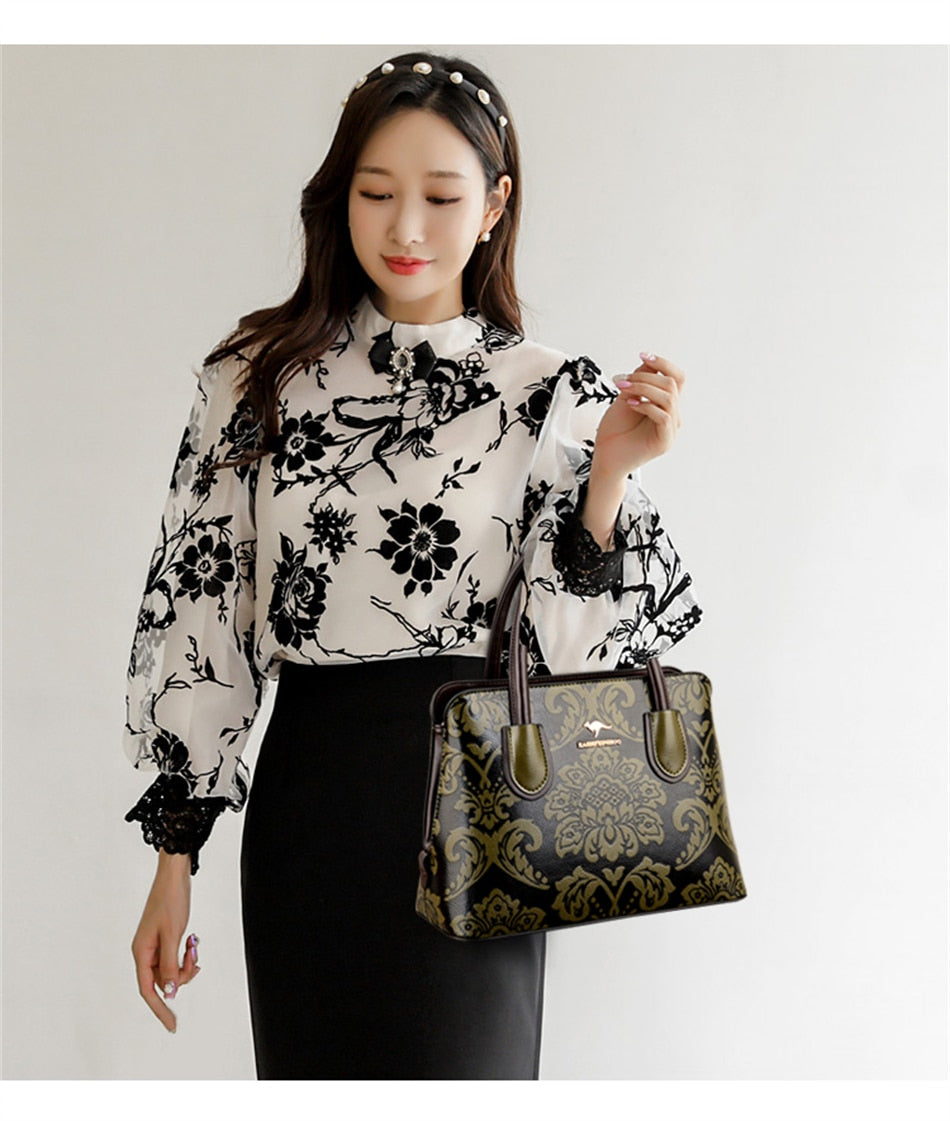 2021 Flower Pattern Luxury Designer Handbags Purses Ladies Shoulder Crossbody Messenger Bag Women Large Capacity Tote Sac A Main