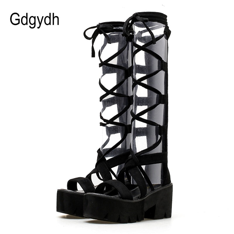 Gdgydh High Heels Gladiator Boots For Women Platform Shoes Thick Heels Comfortable Cross-tied Back Ziller Summer Shoes Women