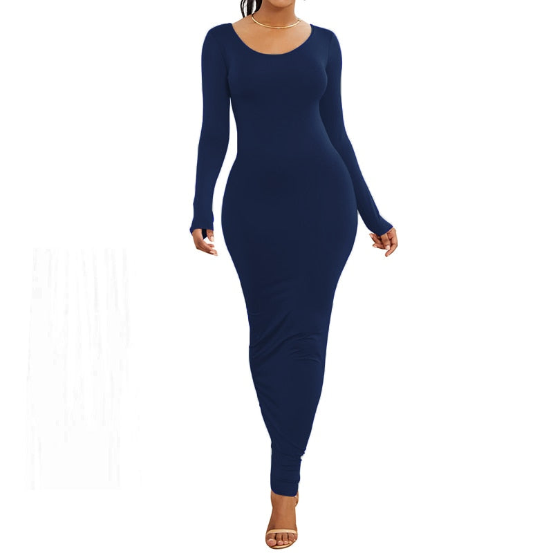 Turtleneck Long Dress Autumn Winter Muslim Elegant Office Lady Skinny Long Sleeve Bodycon Casual Dress Women Midi Clubwear