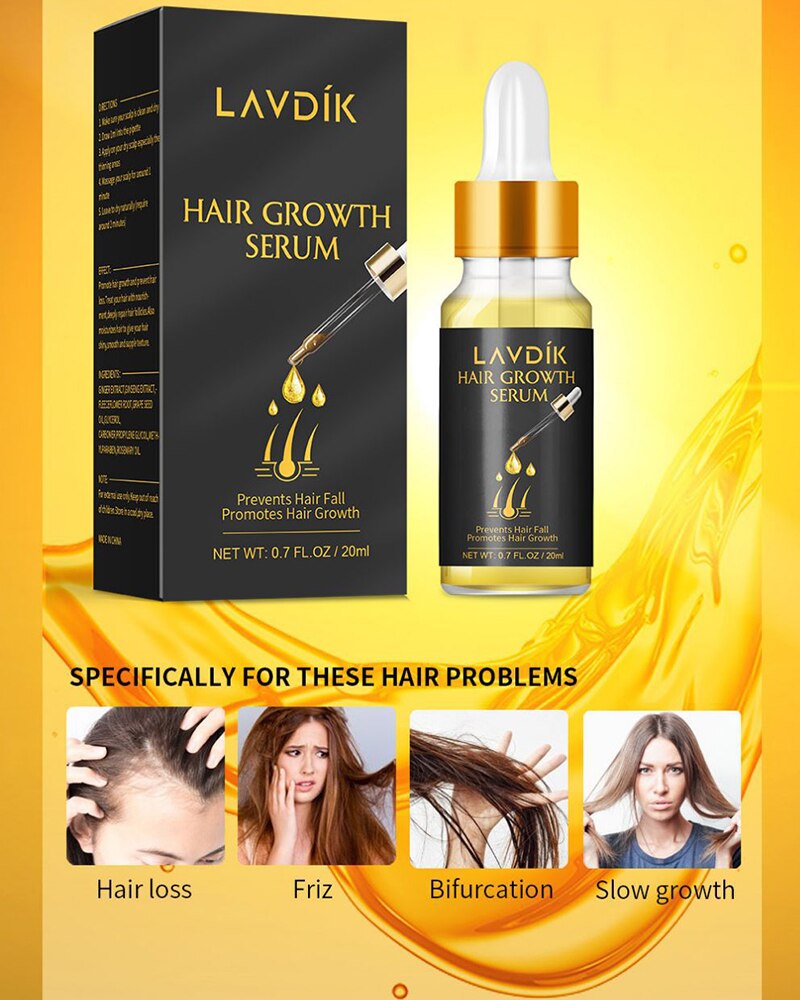 LAVDIK Fast Hair Growth Serum 20ML Damaged Hair Repairing Essential Oil Anti Hair Lose Hair Care Conditioner TSLM1