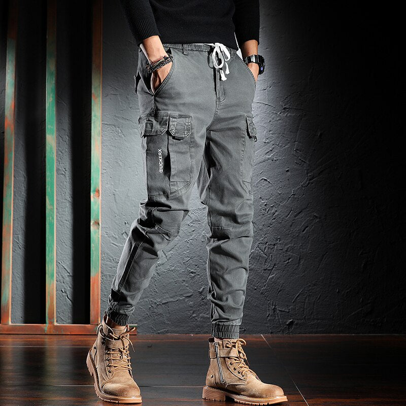 High Street Fashion Designer Joggers Jeans Men Khaki Casual Multi Pockets Cargo Pants Hombre Loose Fit Hip Hop Harem Trousers