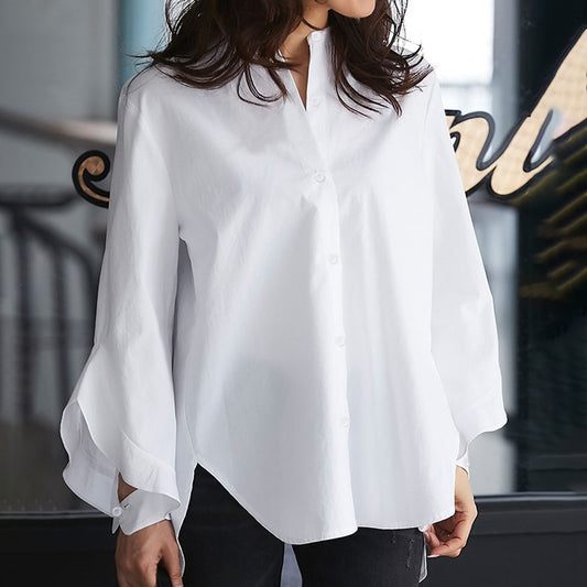 Celmia 2021 Autumn Women Tops and Blouses Long Flare Sleeve Casual Solid Shirts Buttons Work Basic Blusas Femininas Plus Size