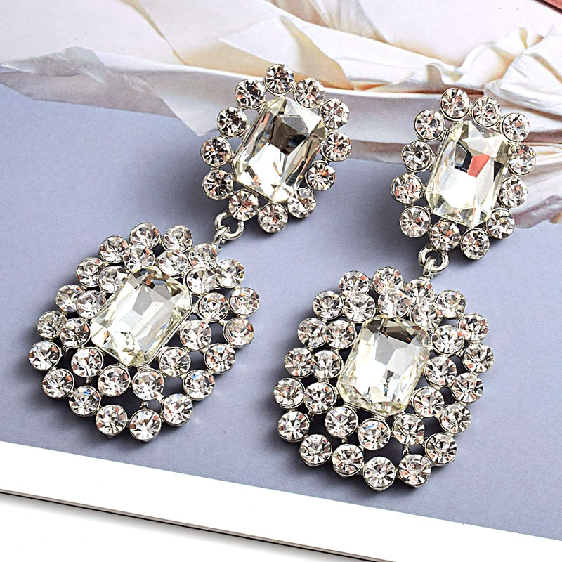 New Luxury Crystals earring High-quality Stone geometric Long Drop Earrings Fashion Trend Jewelry Accessories For Women