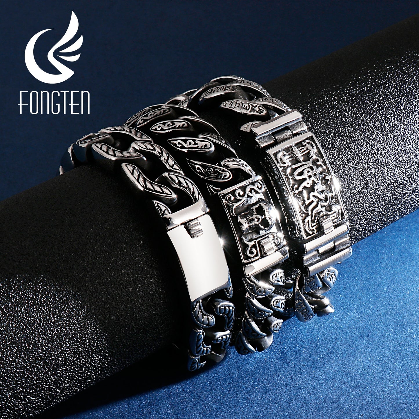 Fongten Cuban Bracelet Men Stainless Steel Retro Link Chain Bracelets For Man Jewelry