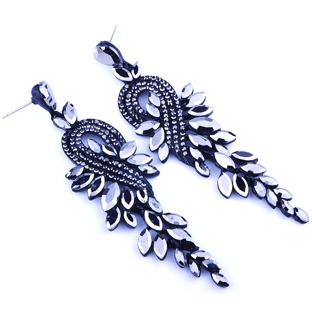 Bridal jewellery Luxury crystal leaf large earrings long drop earrings for women wedding party jewelry accessory