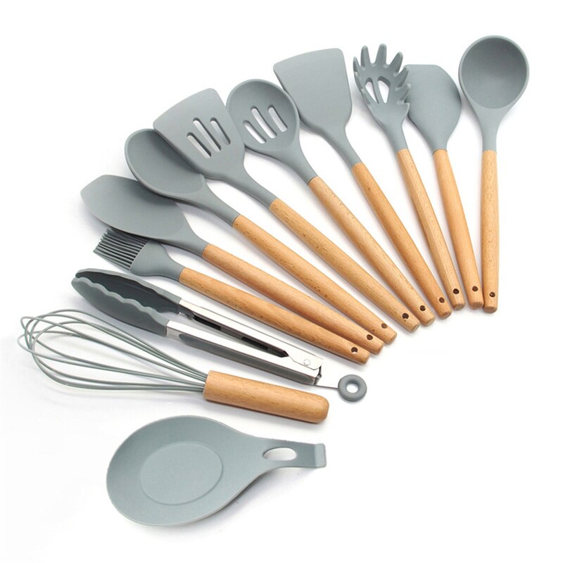 Silicone Cooking Utensils 11/12/13Pcs Kitchen Utensil Set Non-stick Spatula Wooden Handle with Storage Box Kitchen Appliances