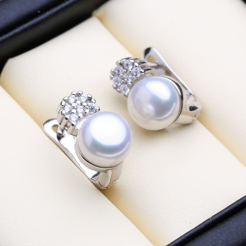 FENASY 925 Sterling Silver Pendant Necklace Natural Pearl Jewelry Sets For Women Classic Stud Earrings Fashion Party Rings