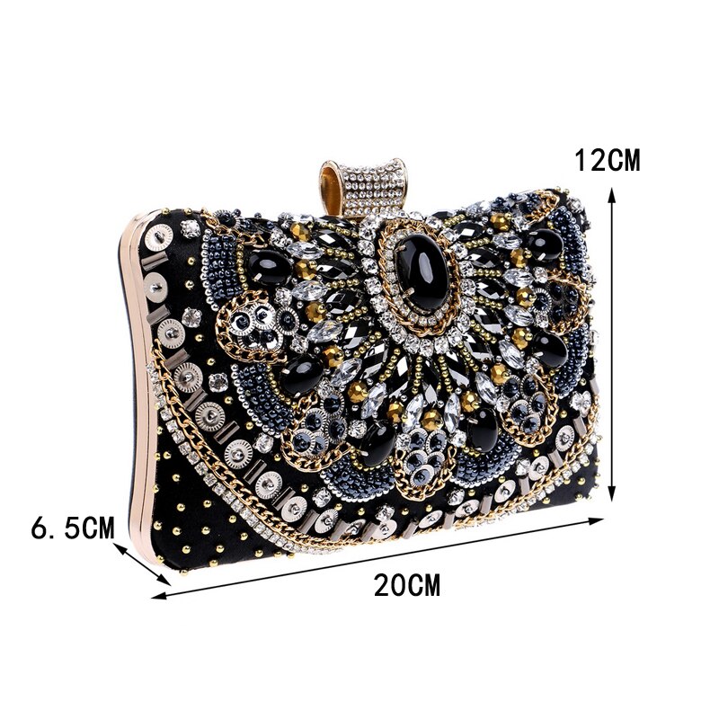 SEKUSA Vintage style women beaded evening bags embroidery small day clutches wedding bridal handbags diamonds case purse