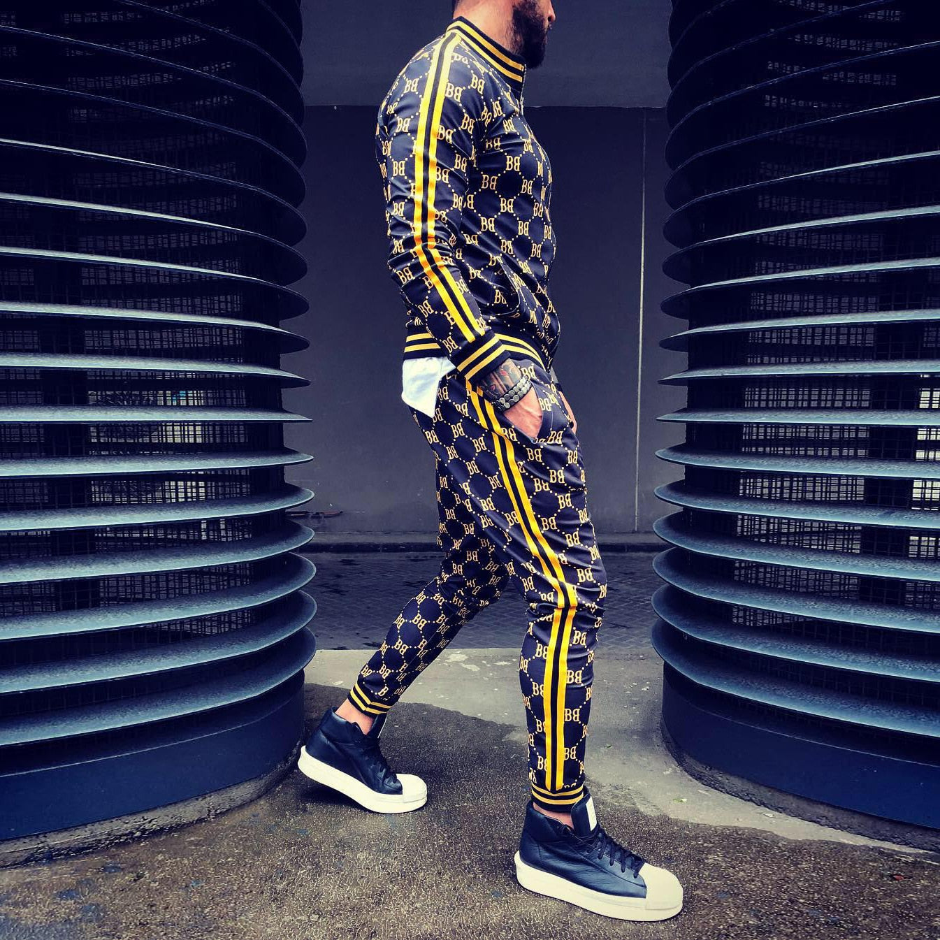 2021 Fashion Brand Men's Sport Suit 3D Digital Printing Long-sleeved Zipper Top and Casual Pants Fitness Slim Casual Tracksuits