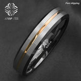 6Mm Silver Brushed Black edge Tungsten Ring Gold Stripe ATOP Mens Wedding Band Customized Jewelry