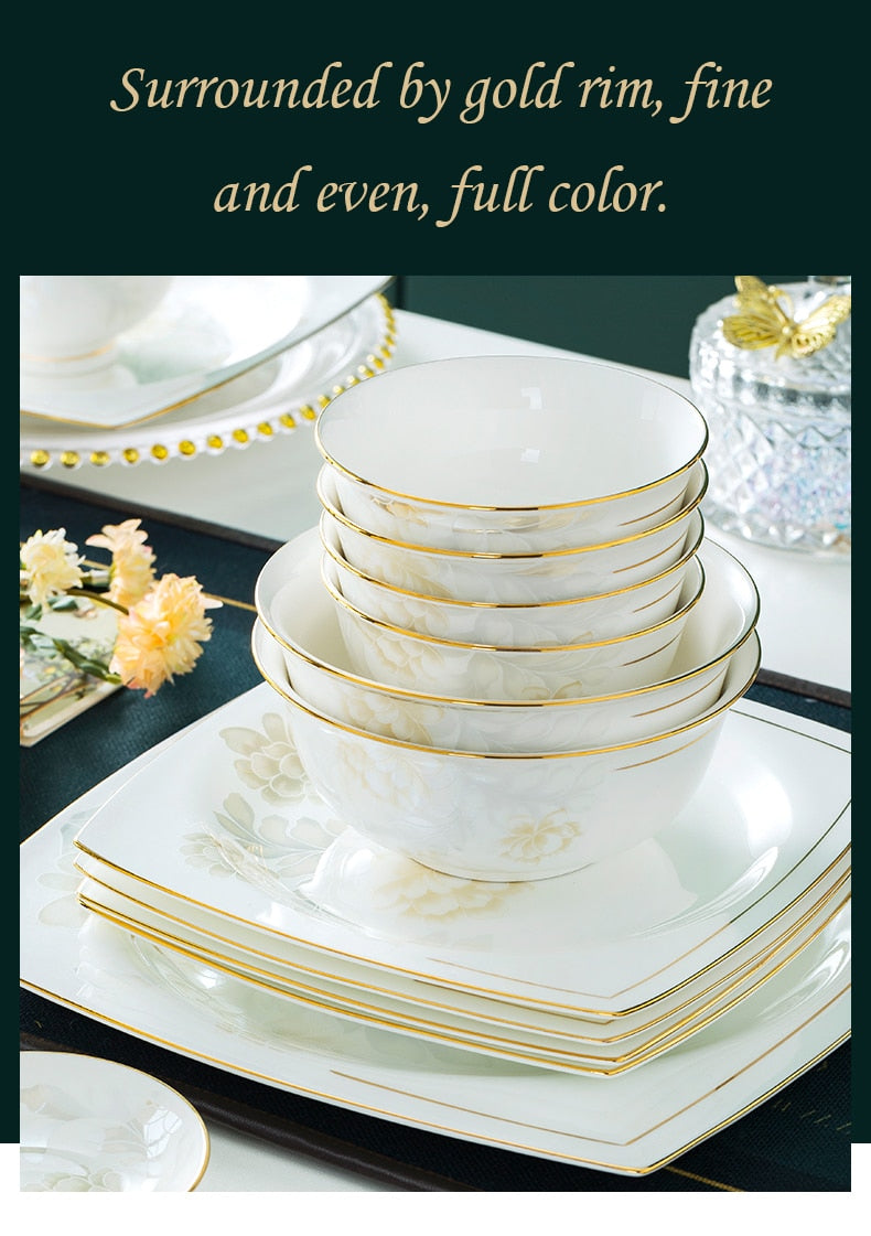 Dinning Table Plate Sets Food Ceramic Luxury Salad Porcelain Plates Dinner Sets Serving Aparelho De Jantar Dinnerware