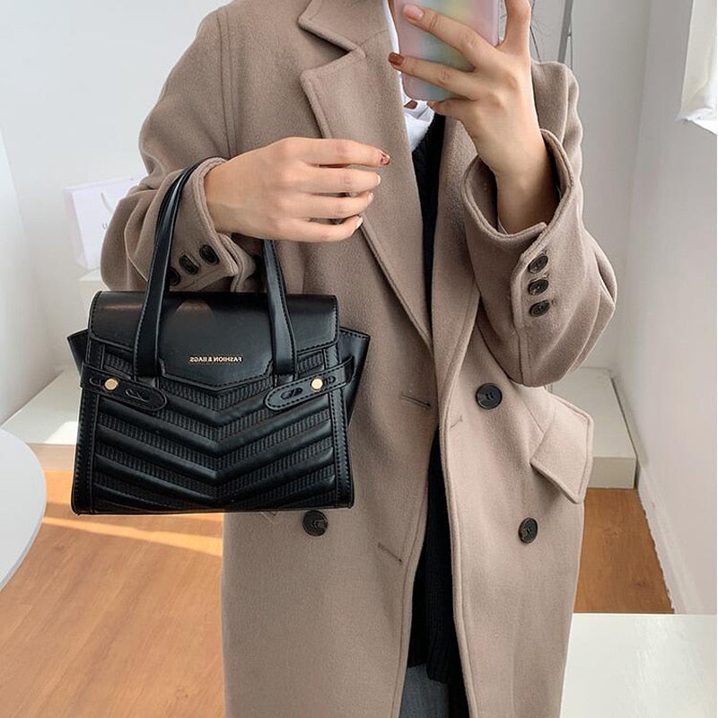 Winter Large Shoulder Bag black v-line Bags with handle Leather Pu Female Luxury Handbags Women Bags Designer Sac A Main Femme