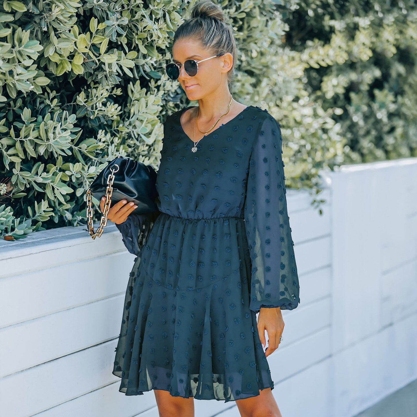 Elegant Black Long Sleeve Dress Women 2021 Chiffon Lace Casual Ruffle Office Dresses Ladies Mini Sundress Vestidos Mujer