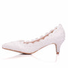 Crystal Queen White Lace Wedding Shoes 5CM Thick kitten Heel Shoes White Lace Pumps Princess Party Birthday Heels