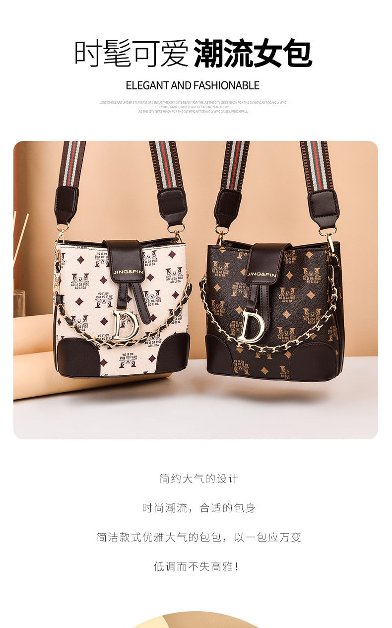 Bucket bag 2021 new net red fashion women's bag spring and autumn winter versatile women's printed shoulder bag