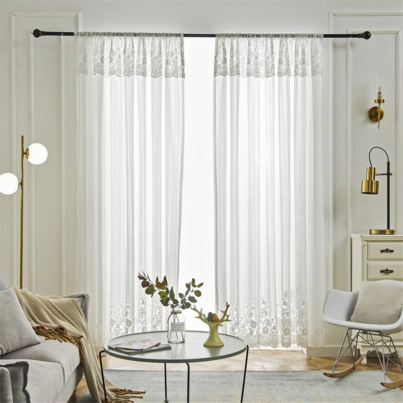 European White lace tulle Curtains sheer for living room bedroom window luxury floral curtain drapes