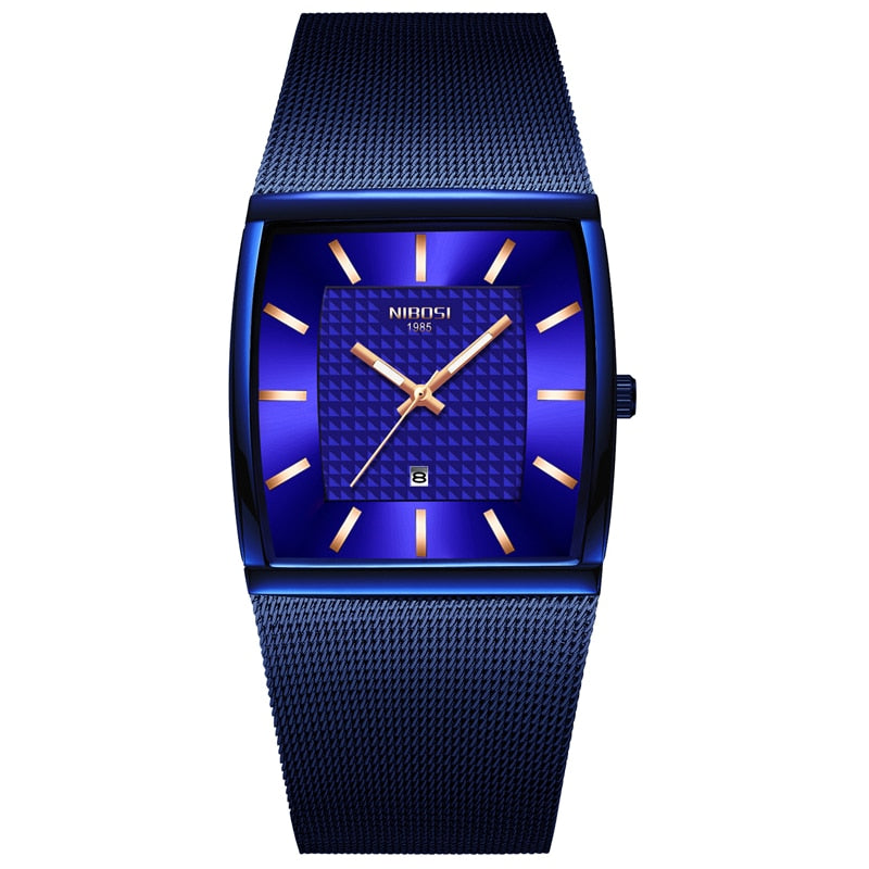 NIBOSI Mens Watches Top Brand Luxury Blue Square Quartz Watch Men Slim Waterproof Golden Male Wristwatch Men Relogio Masculino